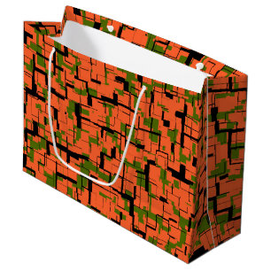 Grand Sac Cadeau Motif numérique Camo vert orange noir