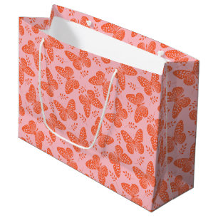 Grand Sac Cadeau Motif papillon orange sur arrière - plan rose