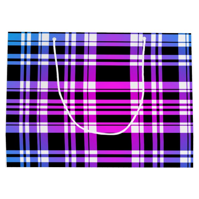Grand Sac Cadeau Motif plaid noir rose moderne (Dos)