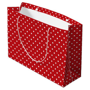 Grand Sac Cadeau Motif Pois Classique Blanc Sur Rouge Festif