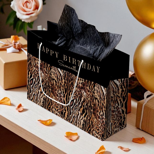 Grand Sac Cadeau Motif Poster de animal personnalisé avec nom (Créateur téléchargé)