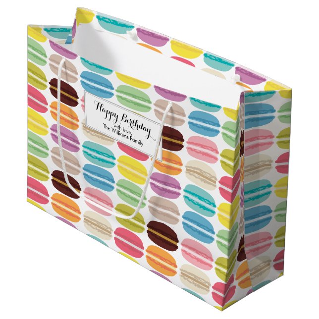 Grand Sac Cadeau Motif Rainbow Macarons personnalisé (Devant Angle)