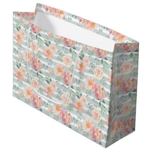 Grand Sac Cadeau Motif rose de rayure d'Alicia