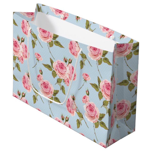 Grand Sac Cadeau Motif rose et Pois (Devant Angle)