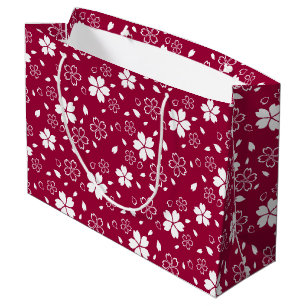 Grand Sac Cadeau Motif Sakura Rouge
