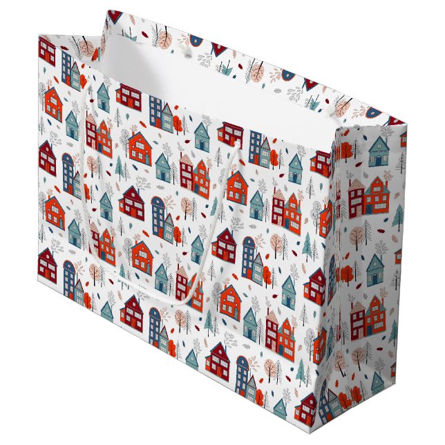 Grand Sac Cadeau Motif scandinave d'art populaire de Chambre (Devant Angle)