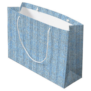 Grand Sac Cadeau Motif tricot rayé Jersey en bleu bébé