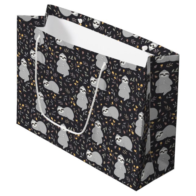 Grand Sac Cadeau Motif tropical de paresse de bébé (Devant Angle)