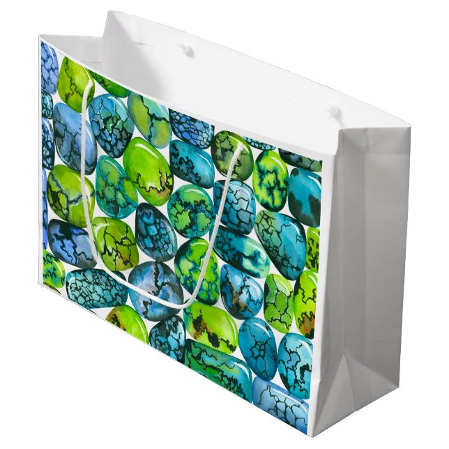 Grand Sac Cadeau Motif turquoise (Devant Angle)