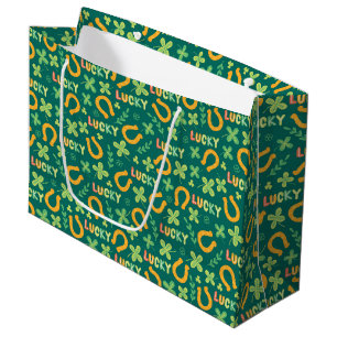 Grand Sac Cadeau Motif vert CHANCEUX irlandais