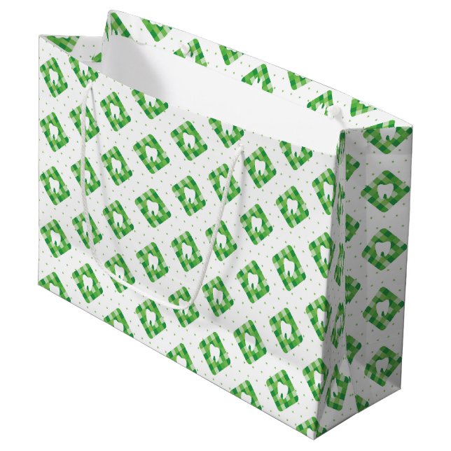 Grand Sac Cadeau Motif vert de dent de plaid (Devant Angle)