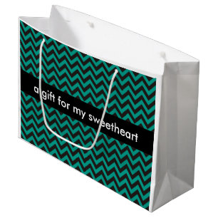Grand Sac Cadeau Motif ZIGZAG - noir + votre arrière - plan & texte