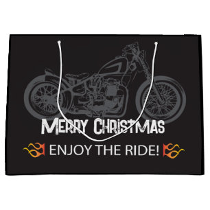 Grand Sac Cadeau Moto Noël Noir Classique