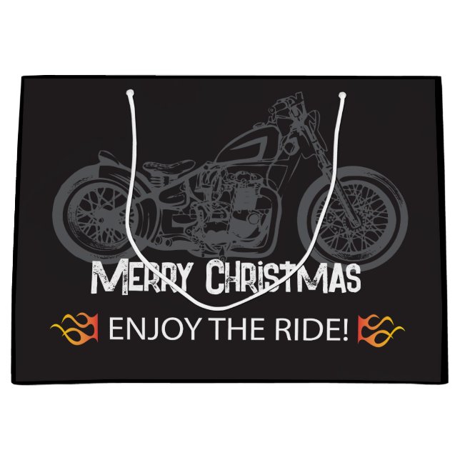 Grand Sac Cadeau Moto Noël Noir Classique (Devant)