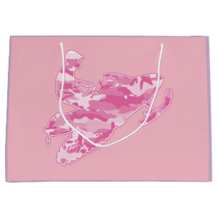 Grand Sac Cadeau Motoneige en Camouflage rose