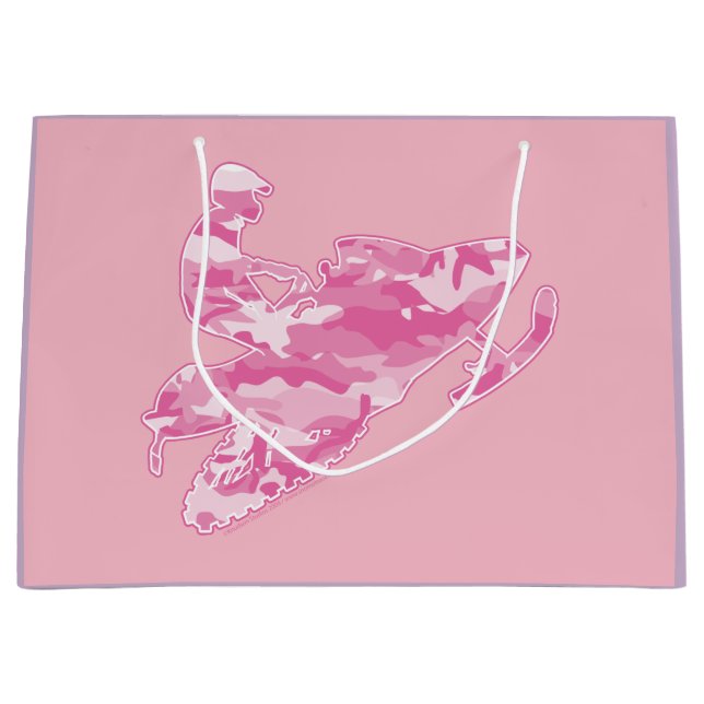 Grand Sac Cadeau Motoneige en Camouflage rose (Devant)