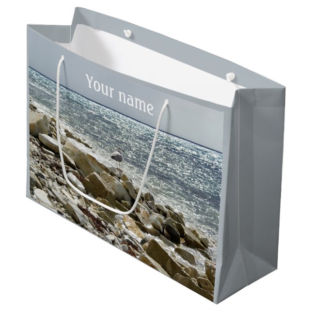 Grand Sac Cadeau mouette et surf marin (Devant Angle)