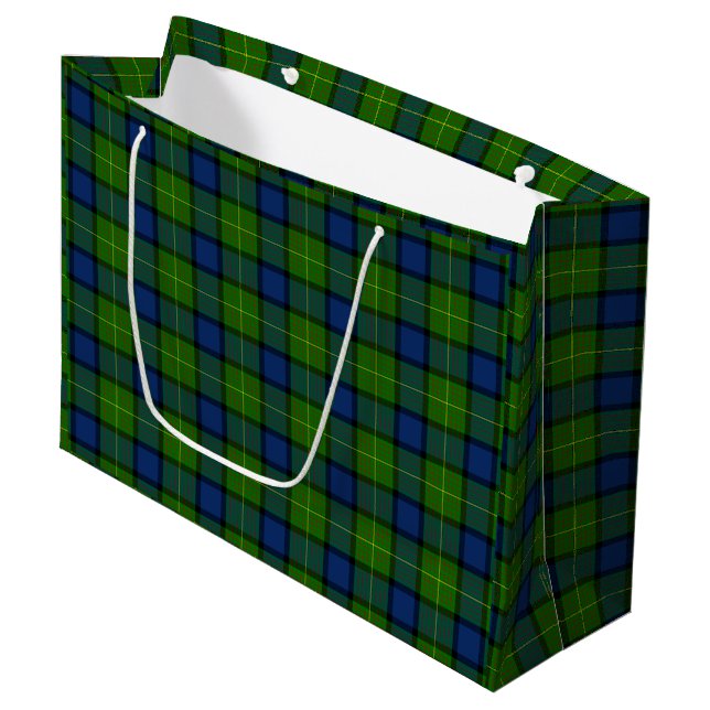 Grand Sac Cadeau Muir Moore écossais vert bleu plaid (Devant Angle)