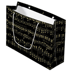 Grand Sac Cadeau Musique d'or en noir