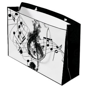 Grand Sac Cadeau Musique Note fumée noire et blanche