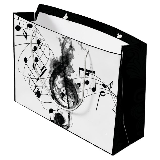 Grand Sac Cadeau Musique Note fumée noire et blanche (Dos Angle)