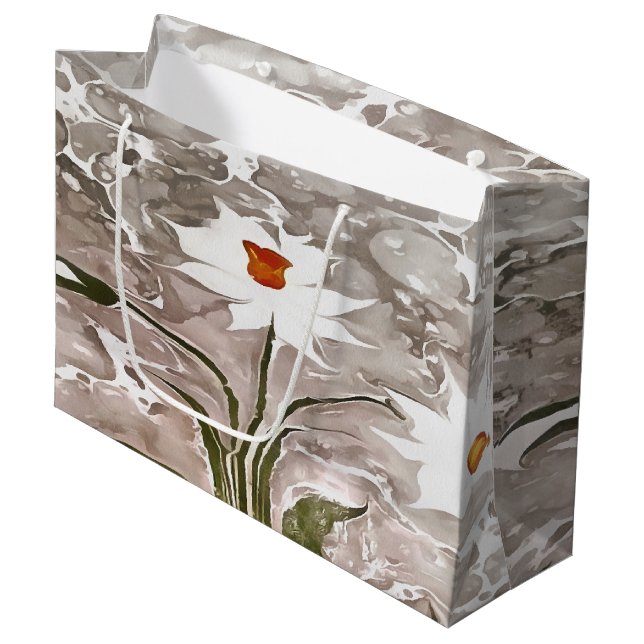 Grand Sac Cadeau Narcisse Sur Marbre (Devant Angle)
