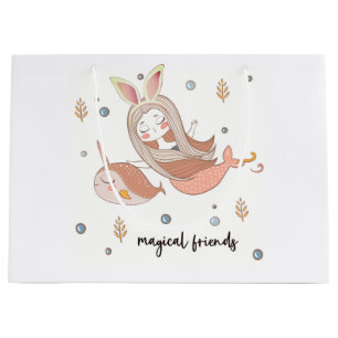 Grand Sac Cadeau Narval et Sirène avec des amis aux oreilles de lap