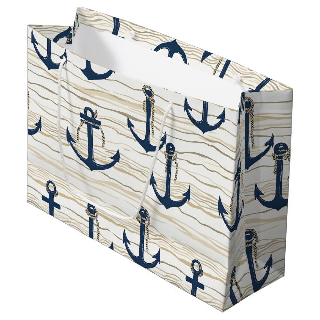 Grand Sac Cadeau Nautical Anchor Pattern on Driftwood (1) (Devant Angle)