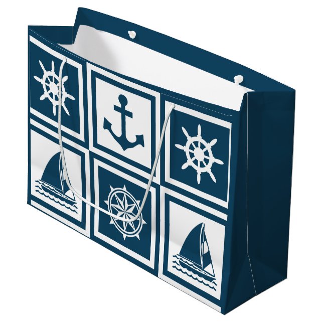 Grand Sac Cadeau Nautical themed design (Devant Angle)