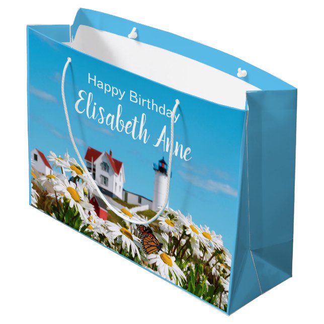 Grand Sac Cadeau Nautique Eté Anniversaire Nubble Maine Phare (Dos Angle)