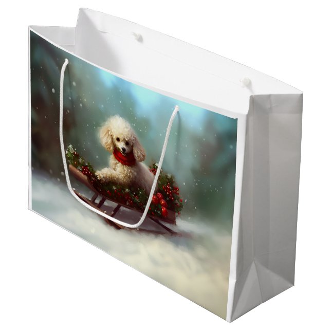 Grand Sac Cadeau Neige de Noël caniche hiver (Devant Angle)