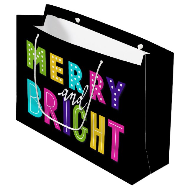 Grand Sac Cadeau Neon Merry et Bright (Devant Angle)
