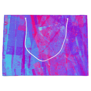 Grand Sac Cadeau Neon Pink & Aqua Blue Abstract