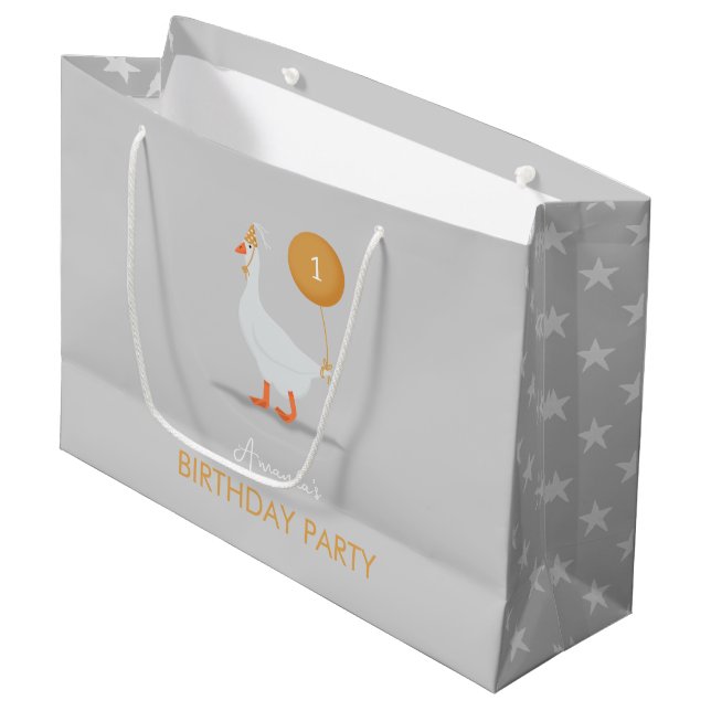 Grand Sac Cadeau Neutral Silly Goose 1er anniversaire (Devant Angle)