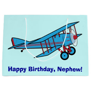 Grand Sac Cadeau Neveu de joyeux anniversaire avec l'avion