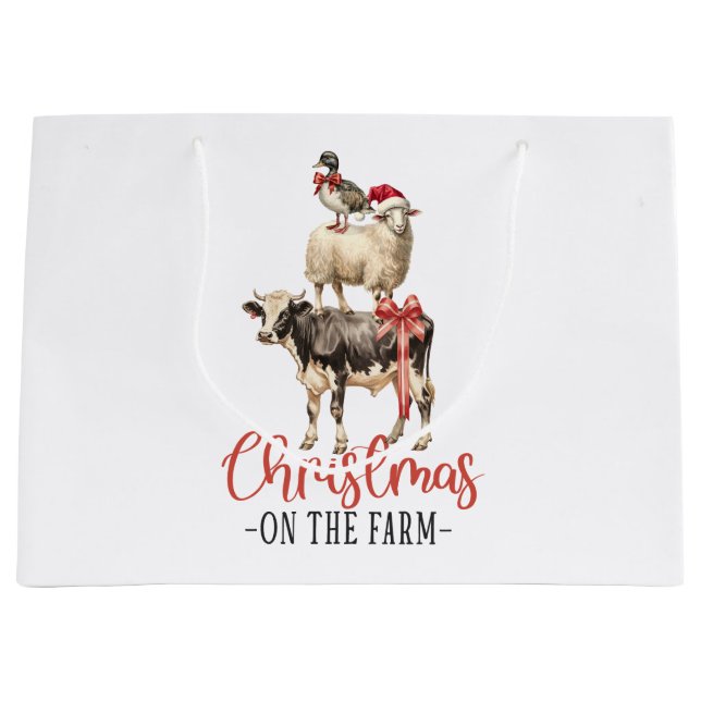 Grand Sac Cadeau Noël à la ferme Barnyard animal (Devant)