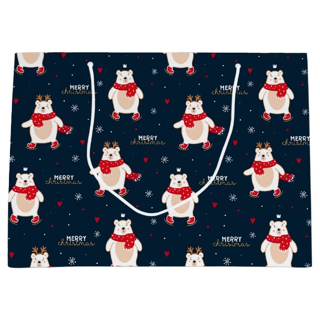 Grand Sac Cadeau Noël à l'ours polaire (Devant)