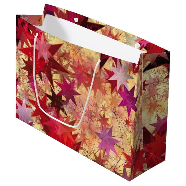 Grand Sac Cadeau NOËL Abstrait Red Pink Burgundy Stars (Devant Angle)