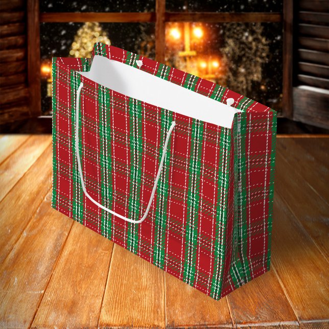 Grand Sac Cadeau Noël Agritourisme rustique Red Holiday Plaid (Christmas holiday classic red and green plaid pattern large gift bag)