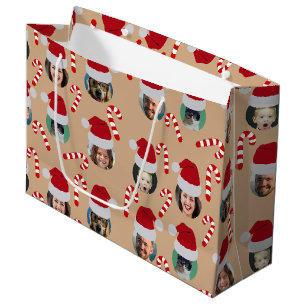 Grand Sac Cadeau Noël Amusant Photo de famille Chapeaux de Père Noë