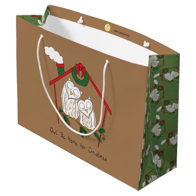 Grand Sac Cadeau Noël aux chouettes (Dos Angle)