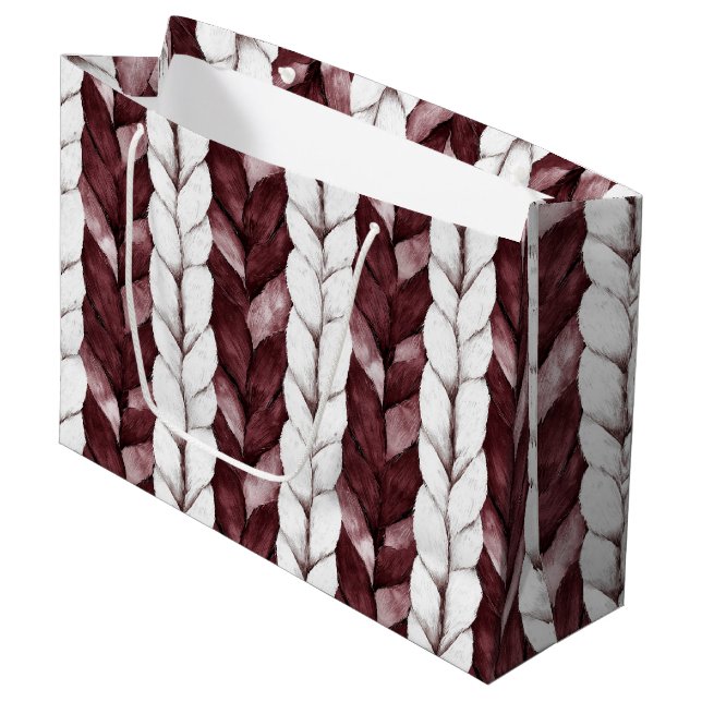 Grand Sac Cadeau Noël aux rayures blanches bordeaux (Devant Angle)