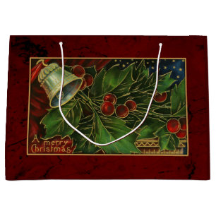 Grand Sac Cadeau Noël Bell vintage et houx