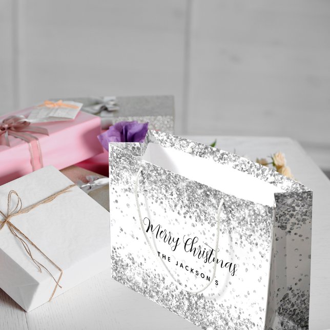 Grand Sac Cadeau Noël blanc brillant (Créateur téléchargé)