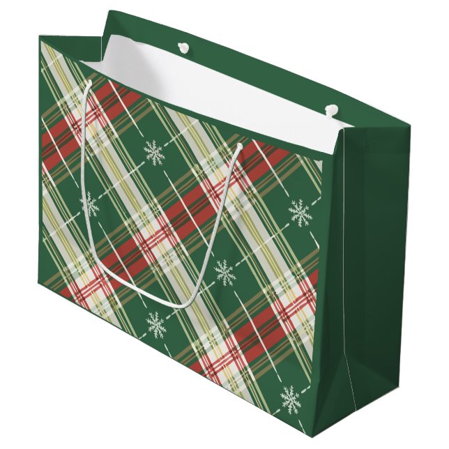 Grand Sac Cadeau Noel blanc Plat Or (Devant Angle)