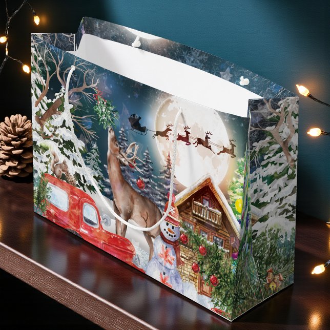 Grand Sac Cadeau Noël Camion Rouge Père Noël Rustique Vacances d'hi (Créateur téléchargé)