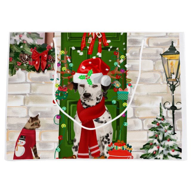 Grand Sac Cadeau Noël de chien dalmate (Devant)