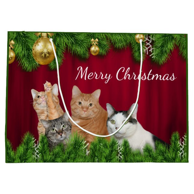 Grand Sac Cadeau Noël de famille de chat (Dos)