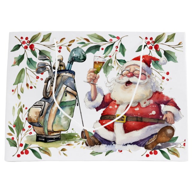 Grand Sac Cadeau Noël de golf sur le thème du Père Noël (Devant)