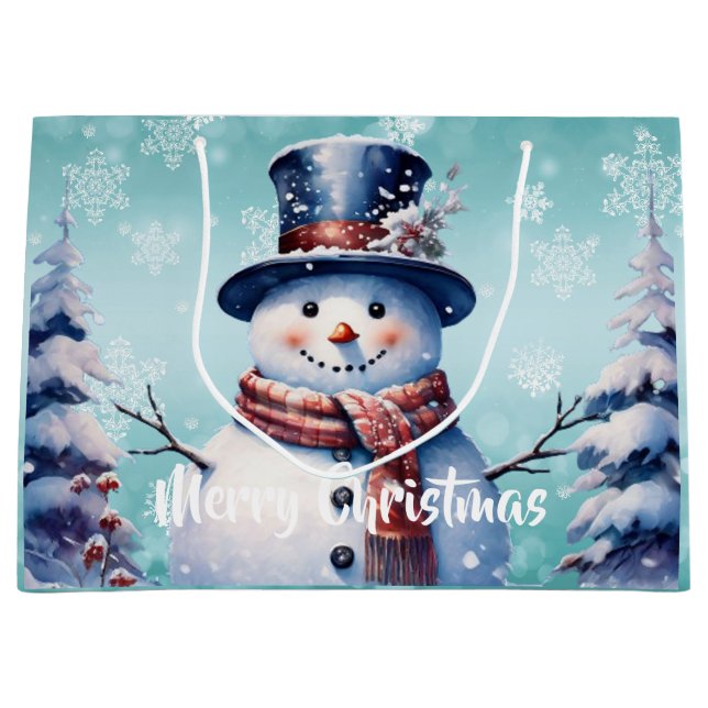 Grand Sac Cadeau Noël de la forêt d'hiver | Sarcelle (Devant)